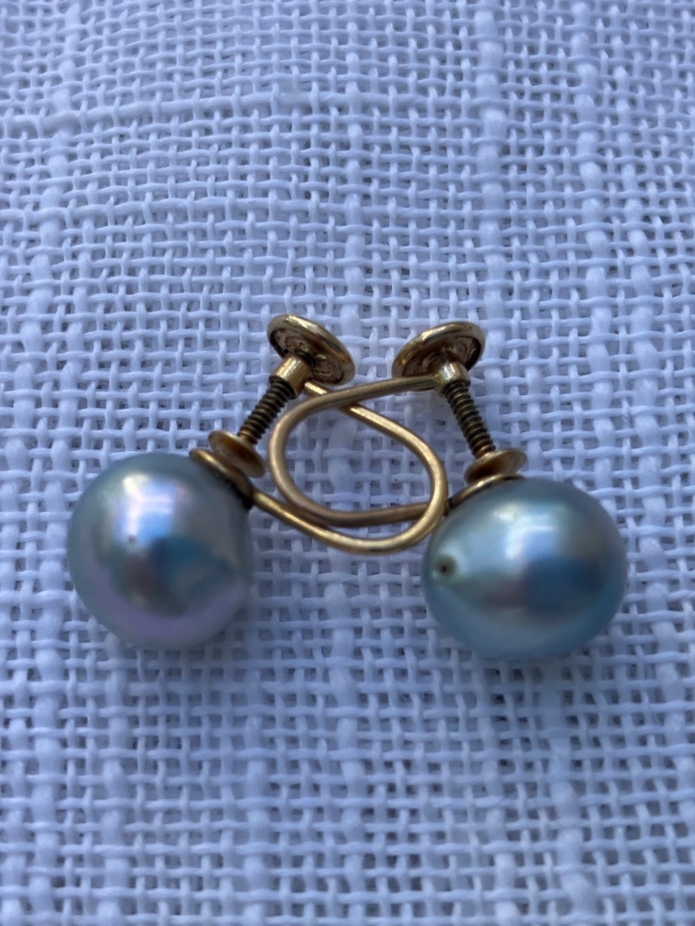 Vintage Eighties 14K Gold and Grey Pearl Screw-Back Earrings / Pearl Studs
